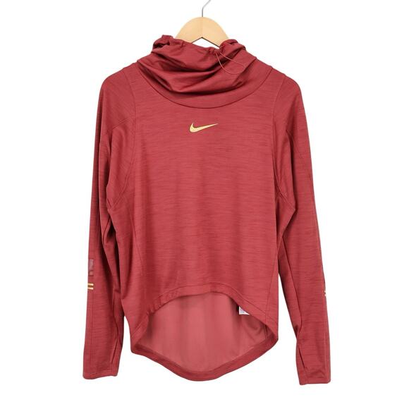 Nike Glam Metallic Hooded Funnel Neck Pullover Long Sleeve Red Gold Size Small - Picture 2 of 12